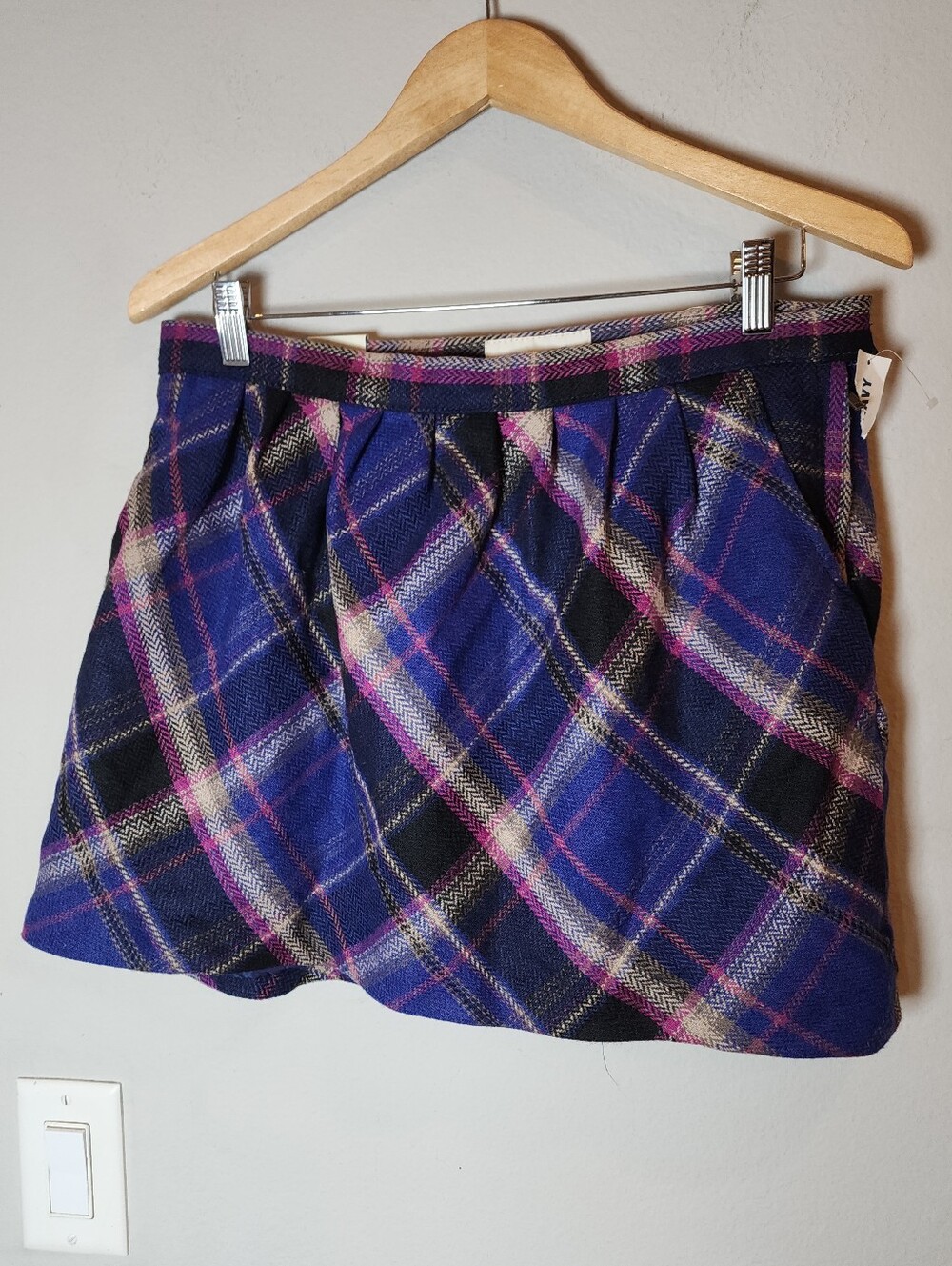 NWT Wool Blend Plaid Mini Skirt Blue Pink Purple Black Size 10 Old Navy